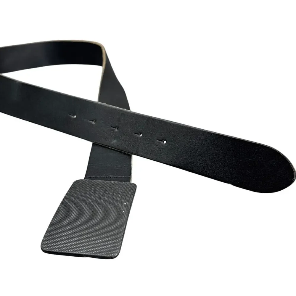 Black Leather Heavy Metal Solid Buckle Belt  Men 32